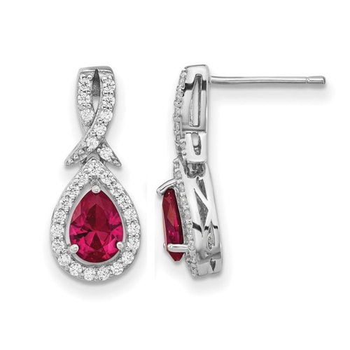 GEM AND HARMONY  4/5 Carat (Ctw) Lab Created Ruby Drop Earrings In Sterling In Silver