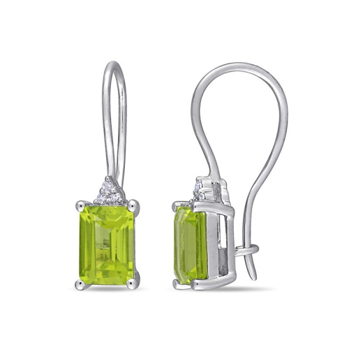 GEM AND HARMONY  2.00 Carat (Ctw) Emerald-Cut Peridot Dangle Earrings In Sterling In Silver