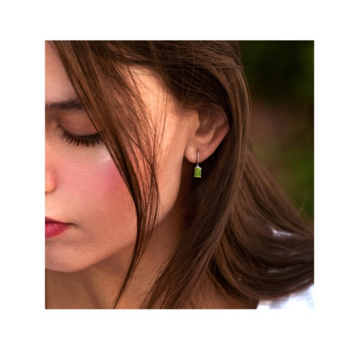2.00 Carat Emerald-Cut Peridot Dangle Earrings in Sterling Silver
