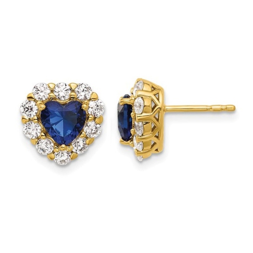 GEM AND HARMONY  1.70 Carat (Ctw) Lab Created Blue Sapphire Heart Earrings In 14K Gold With Lab-Grown Diamonds In Yellow