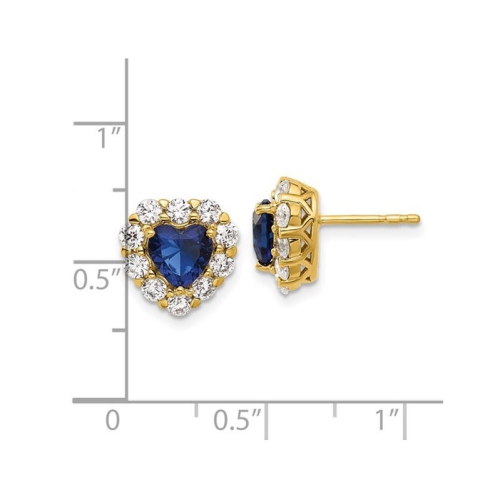 1.70 Carat Lab Created Blue Sapphire Heart Earrings in 14K Yellow Gold with Lab-Grown Diamonds