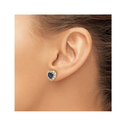 1.70 Carat Lab Created Blue Sapphire Heart Earrings in 14K Yellow Gold with Lab-Grown Diamonds