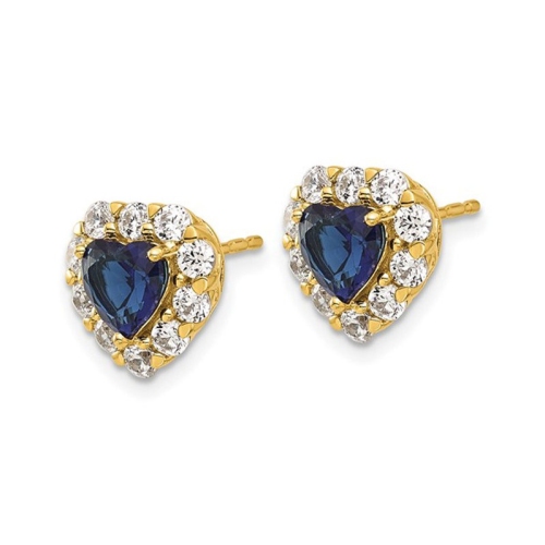 1.70 Carat Lab Created Blue Sapphire Heart Earrings in 14K Yellow Gold with Lab-Grown Diamonds