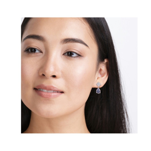 1.30 Carat Blue Sapphire and White Topaz Dangle Earrings in 10K White Gold