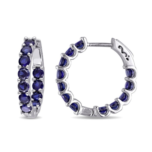 GEM AND HARMONY  4.32 Carat (Ctw) Lab-Created Sapphire Hoop Earrings In Sterling Silver In Blue