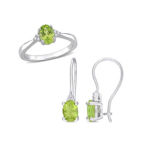 Bague et boucles d'oreilles en argent sterling avec péridot vert 4/5&nbsp;carat