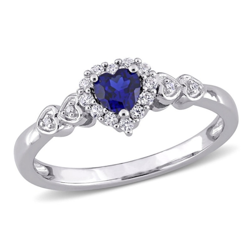 GEM AND HARMONY  2/5 Carat (Ctw) Lab-Created & White Sapphire Heart Ring In Sterling Silver In Blue