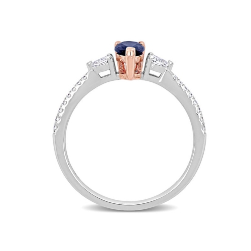 Bague en or blanc 14K ct à trois pierres avec saphir bleu de 1 ct/2&nbsp;carat et diamants