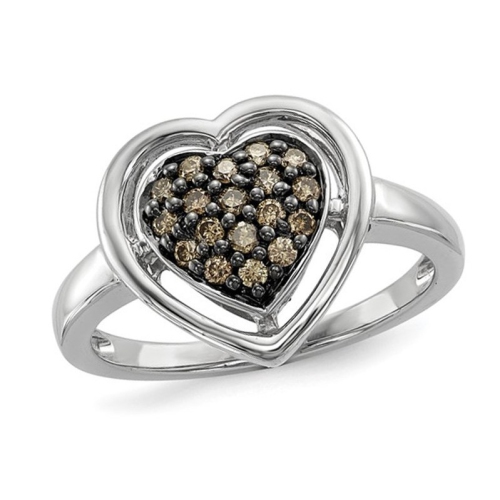 GEM AND HARMONY  1/4 Carat (Ctw) Champagne Diamond Heart Promise Ring In Sterling In Silver