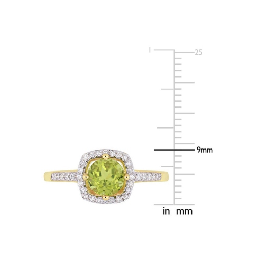 7/8 Carat Peridot Halo Ring in 10K Yellow Gold with Accent Diamonds