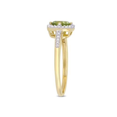 7/8 Carat Peridot Halo Ring in 10K Yellow Gold with Accent Diamonds