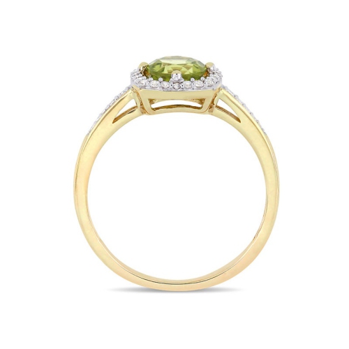 7/8 Carat Peridot Halo Ring in 10K Yellow Gold with Accent Diamonds