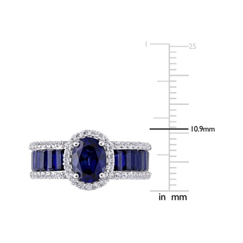 4.72 Carat Lab-Created Blue & White Sapphire Halo Ring in Sterling Silver