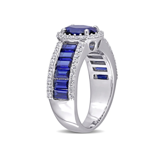 4.72 Carat Lab-Created Blue & White Sapphire Halo Ring in Sterling Silver
