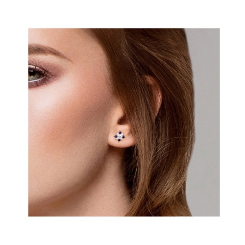 1.56 Carat Blue and White Sapphire Button Stud Earrings in 14K White Gold