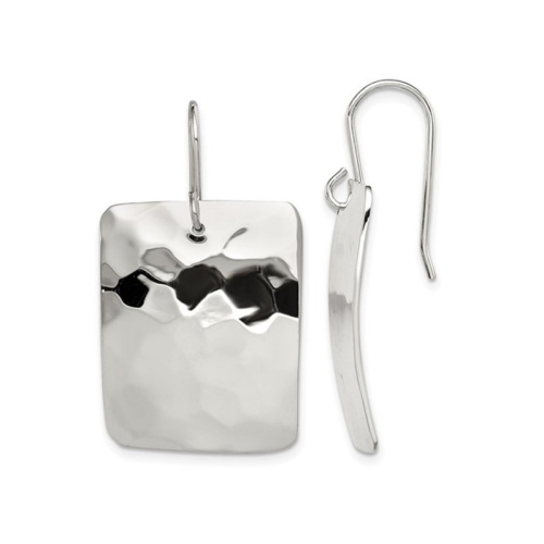 GEM AND HARMONY  Sterling Polished And Hammered Rectangle Dangle Earrings In Silver