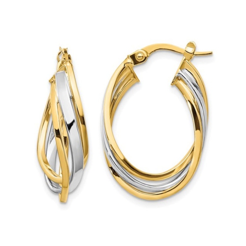 GEM AND HARMONY  10K And White Gold Polished Oval Hoop Earrings In Yellow