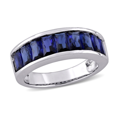 GEM AND HARMONY  2.70 Carat (Ctw) Lab-Created Sapphire Baguette-Cut Band Ring In Sterling Silver In Blue