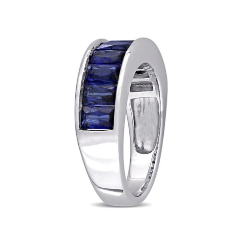2.70 Carat Lab-Created Blue Sapphire Baguette-Cut Band Ring in Sterling Silver