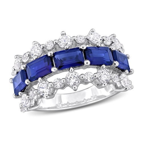 GEM AND HARMONY  6.65 (Ctw) Lab-Created And White Sapphire Ring Band In Sterling Silver In Blue