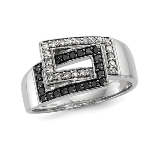 GEM AND HARMONY  2/5 Carat (Ctw) Black And Diamond Interlocking Ring In Sterling Silver In White