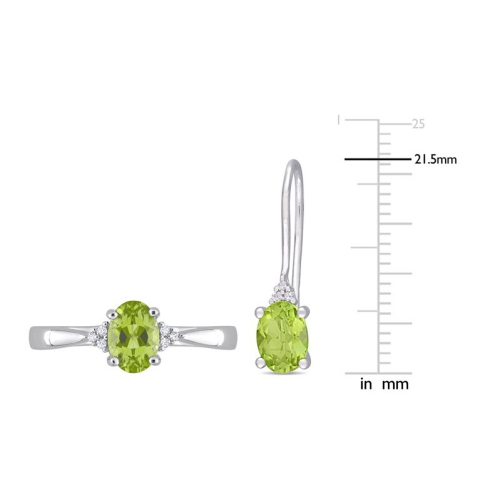 Bague et boucles d'oreilles en argent sterling avec péridot vert 4/5&nbsp;carat