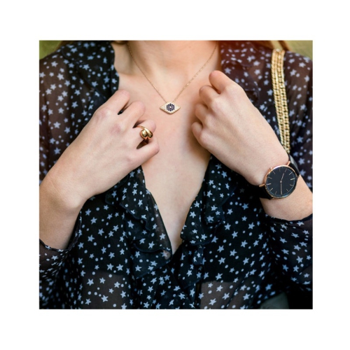 3/5 Carat Blue Sapphire Evil Eye Drop Pendant Necklace in 14K Yellow Gold with Diamonds