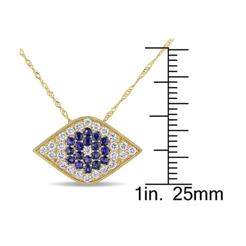 3/5 Carat Blue Sapphire Evil Eye Drop Pendant Necklace in 14K Yellow Gold with Diamonds