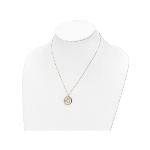14K Yellow and PInk Gold Circle Heart Charm Pendant Necklace with Chain
