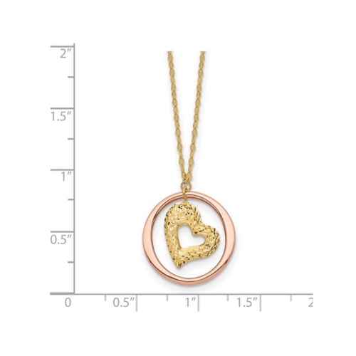 14K Yellow and PInk Gold Circle Heart Charm Pendant Necklace with Chain