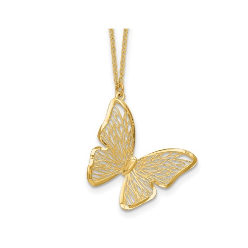 GEM AND HARMONY  14K Gold Butterfly Charm Pendant Necklace With Chain (16 Inches) In Yellow