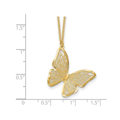 Collier à pendentif en or jaune 14K ct avec chaîne et breloque en forme de papillon