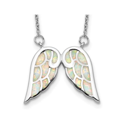 Lab-Created Opal Wings Pendant Necklace in Sterling Silver with Chain
