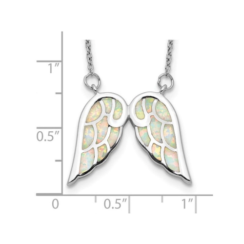 Lab-Created Opal Wings Pendant Necklace in Sterling Silver with Chain