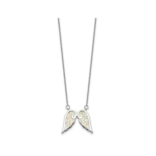 Lab-Created Opal Wings Pendant Necklace in Sterling Silver with Chain