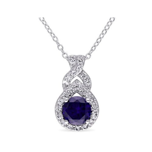 GEM AND HARMONY  1.71 Carat (Ctw) Lab-Created And White Sapphire Infinity Pendant Necklace In Sterling Silver With Chain In Blue