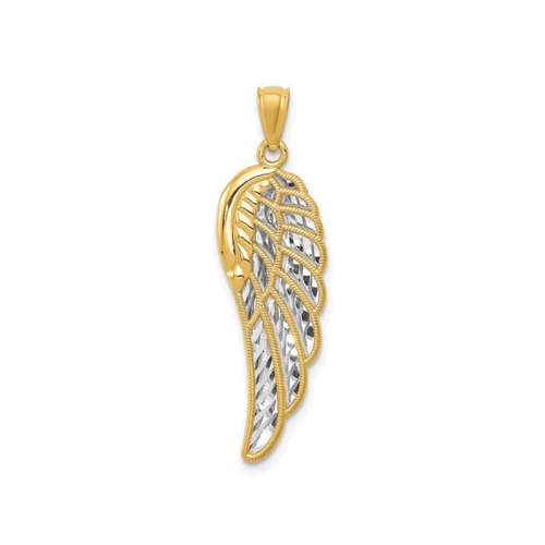 14K Yellow Gold Two Tone Angel Wing Charm Pendant
