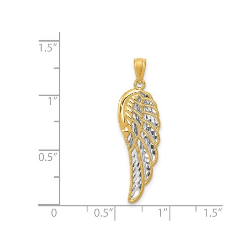 14K Yellow Gold Two Tone Angel Wing Charm Pendant