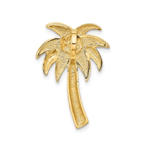 14K Yellow Gold Palm Tree Charm Pendant with Lab-Created Blue Opals