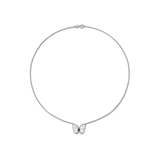 1/6 Carat Lab-Created Blue Sapphire Butterfly Charm Pendant Necklace in Sterling Silver with Chain