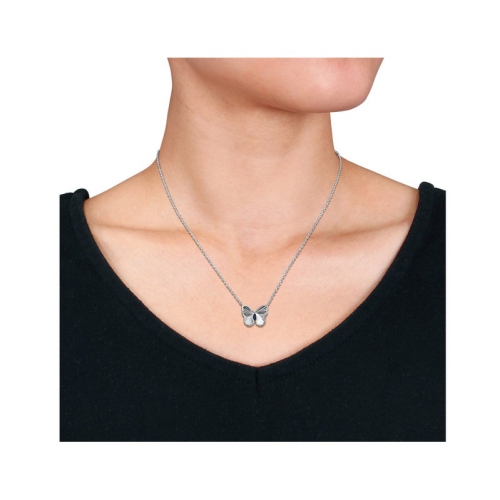 1/6 Carat Lab-Created Blue Sapphire Butterfly Charm Pendant Necklace in Sterling Silver with Chain