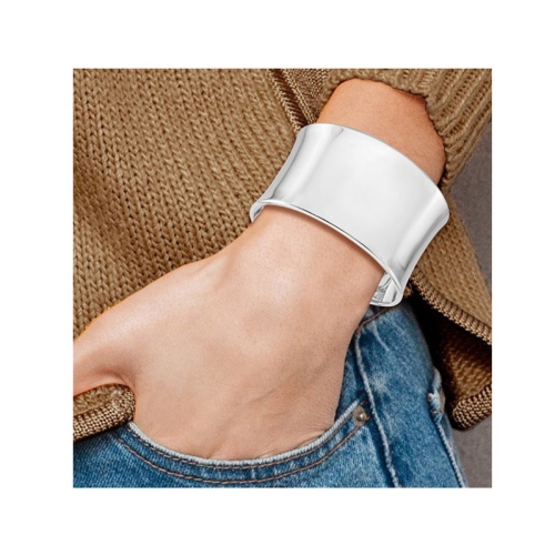 Sterling Silver Wide Polished Slip-On Cuff Bangle Bracelet