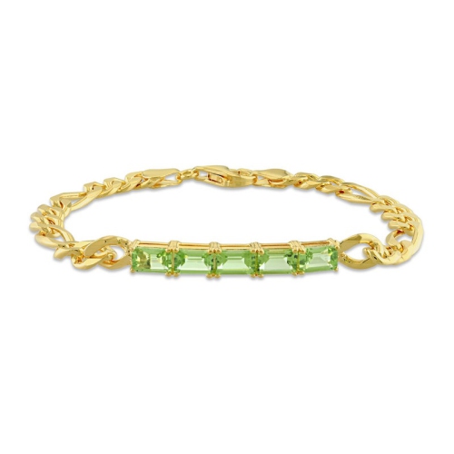 GEM AND HARMONY  2.85 Carat (Ctw) Peridot Figaro Bracelet In Sterling Silver (7.25 Inches) In Yellow