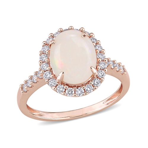 GEM AND HARMONY  1.66 Carat (Ctw) Opal Halo Ring In 14K Rose Gold With Diamonds In Pink