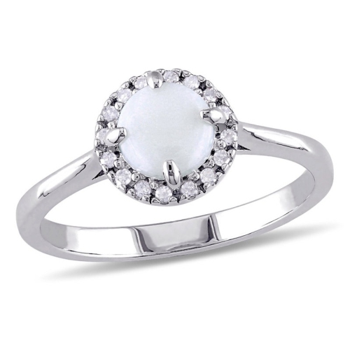 GEM AND HARMONY  1/2 Carat (Ctw) Opal Halo Ring In Sterling In Silver
