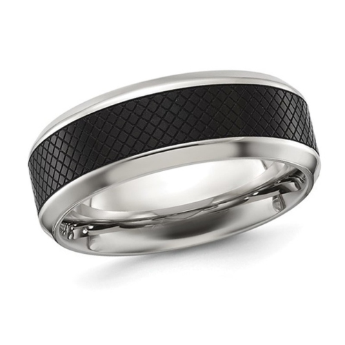 GEM AND HARMONY  Mens Stainless Steel Plated 8MM Band Ring In Black