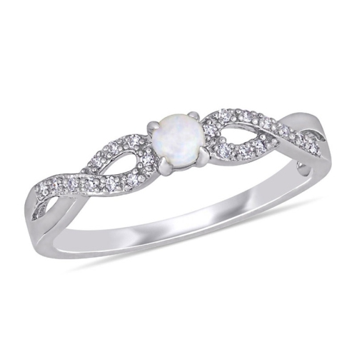GEM AND HARMONY  1/10 Carat (Ctw) Round Opal Infinity Ring With Accent Diamonds In Sterling In Silver
