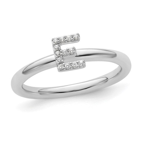 GEM AND HARMONY  14K Gold Intial - E - Ring With Accent Diamond In White