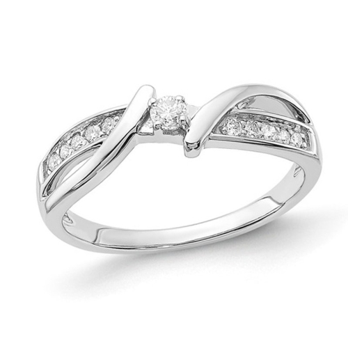 GEM AND HARMONY  1/7 Carat (Ctw) Diamond Criss Cross Ring In Sterling In Silver