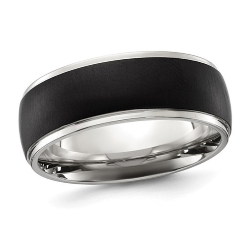 GEM AND HARMONY  Mens Stainless Steel Plated 8MM Band Ring In Black